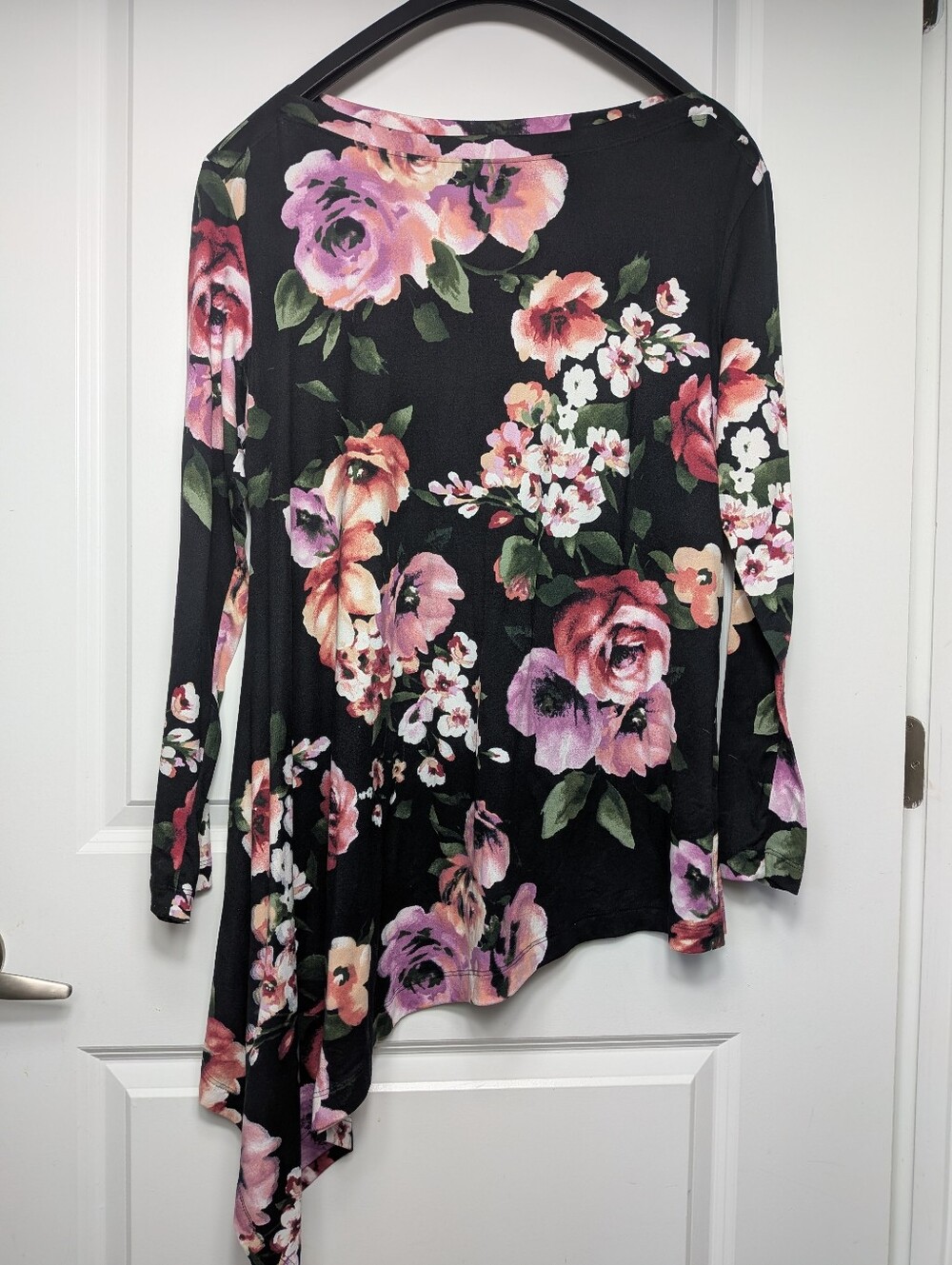 Agnes & Dora Black Floral Swing Tunic Top Long Sleeve, Size XL